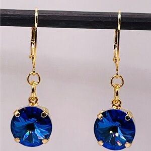 NEW Austrian Sapphire Colored September Birthstone 12mm Crystal Earrings
